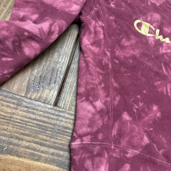 Champion Women's Reverse Weave Maroon Tie Dye Spellout Logo Sweatshirt Size XS - Picture 6 of 7
